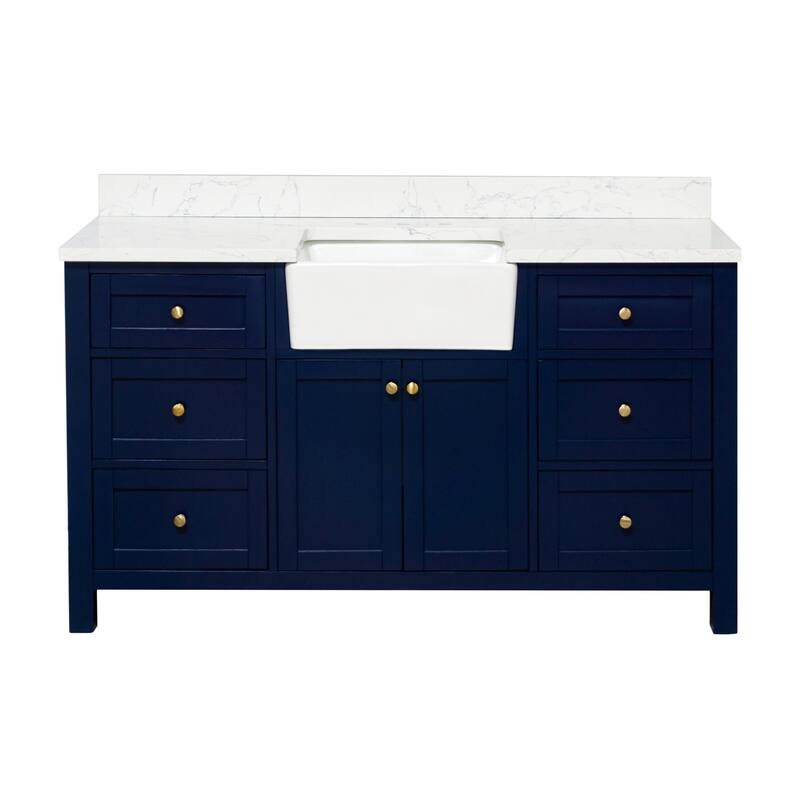 KitchenBathCollection Yorkshire 60" Single Farmhouse Vanity with Engineered Marble Top