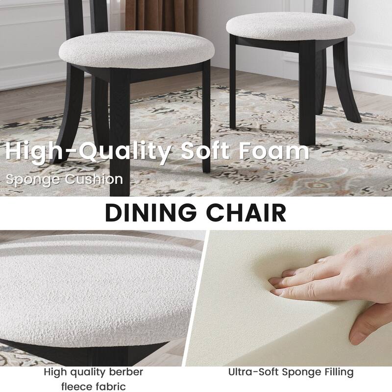 Vintage Rubber Solid Wood Dining Chair, Sheep Plush Dining Chair, Armless Dining Chair(Set Of 2)