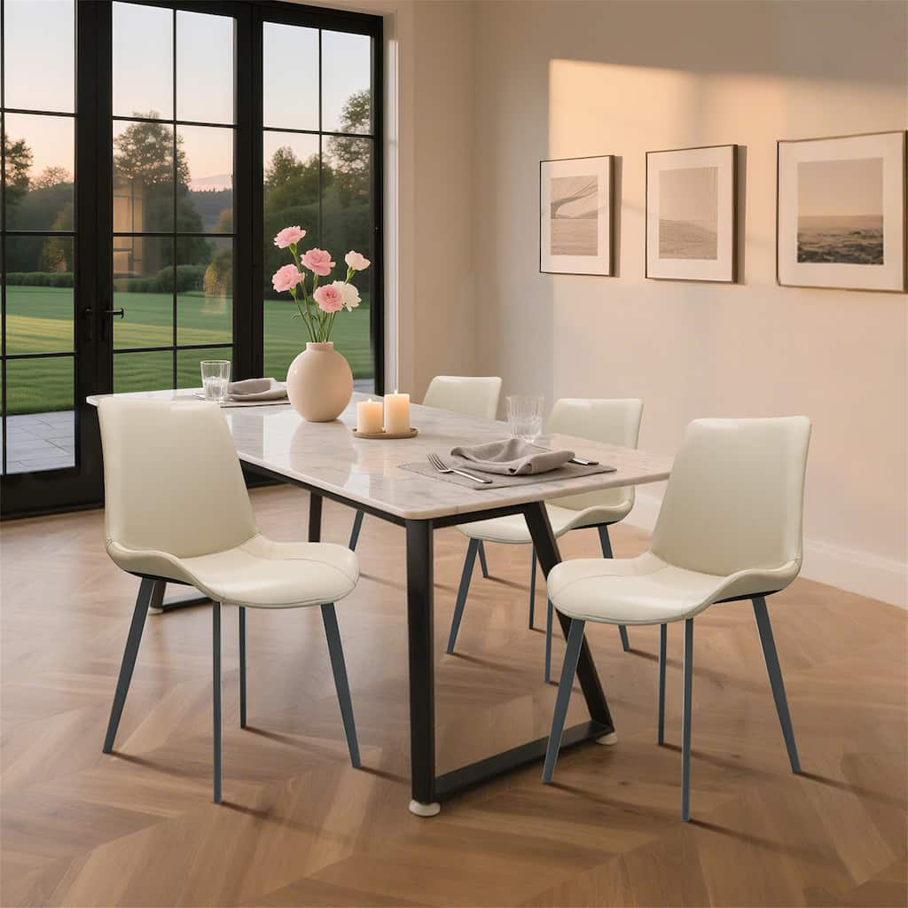 Set of 2 Modern Upholstered Beige PU Leather Dining Chair