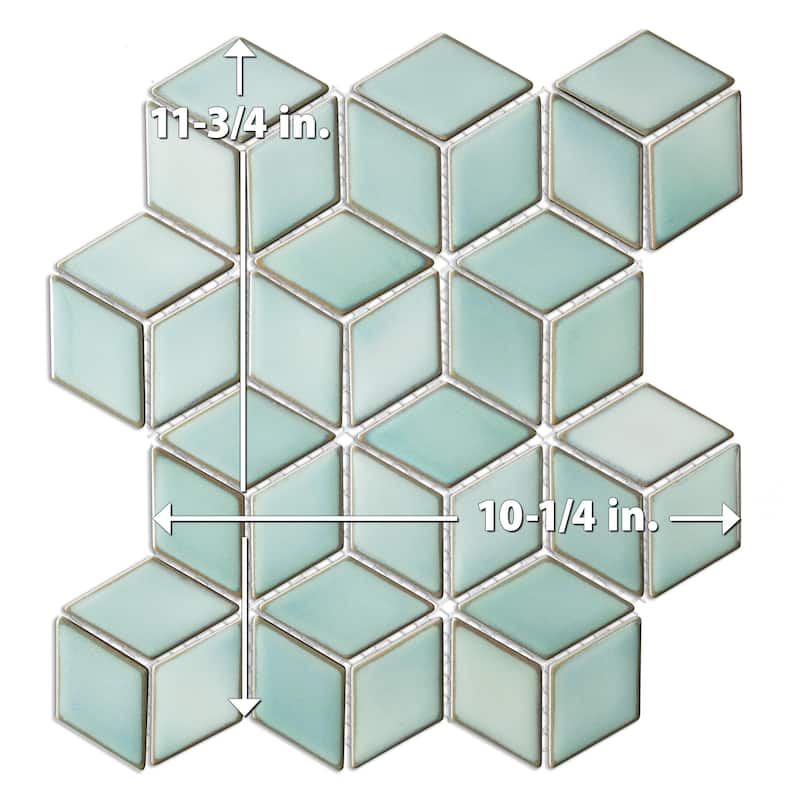 Merola Tile Hudson Rhombus Mint Green 10-1/4" x 11-3/4" Porcelain Mosaic Floor and Wall Tile