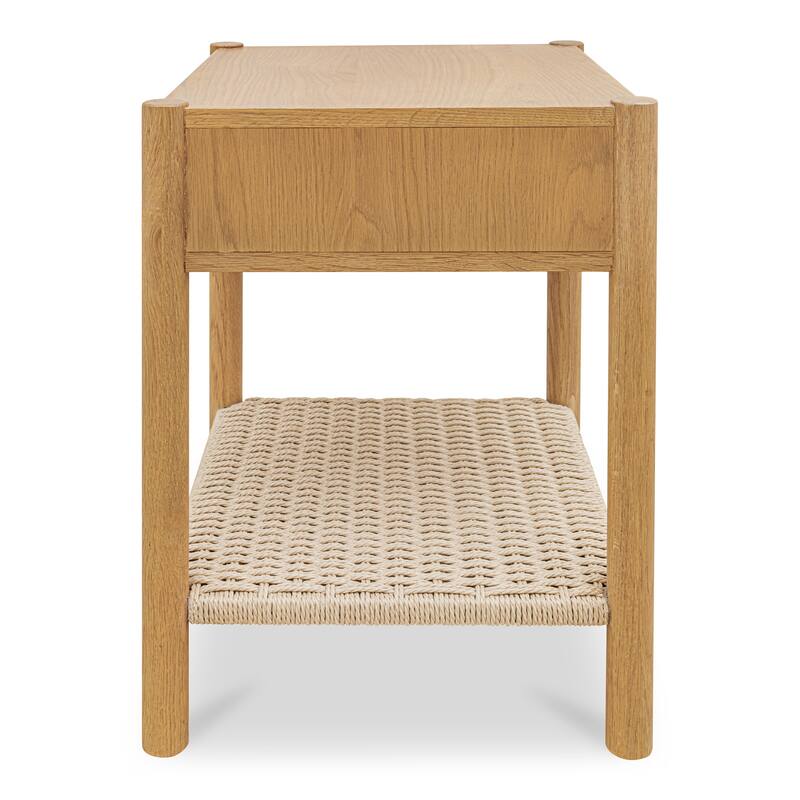 NADAAL STUDIOS Corlan Nightstand, Oak Frame with Paper Rope Shelf 1-Drawer Bedside Table, Brown