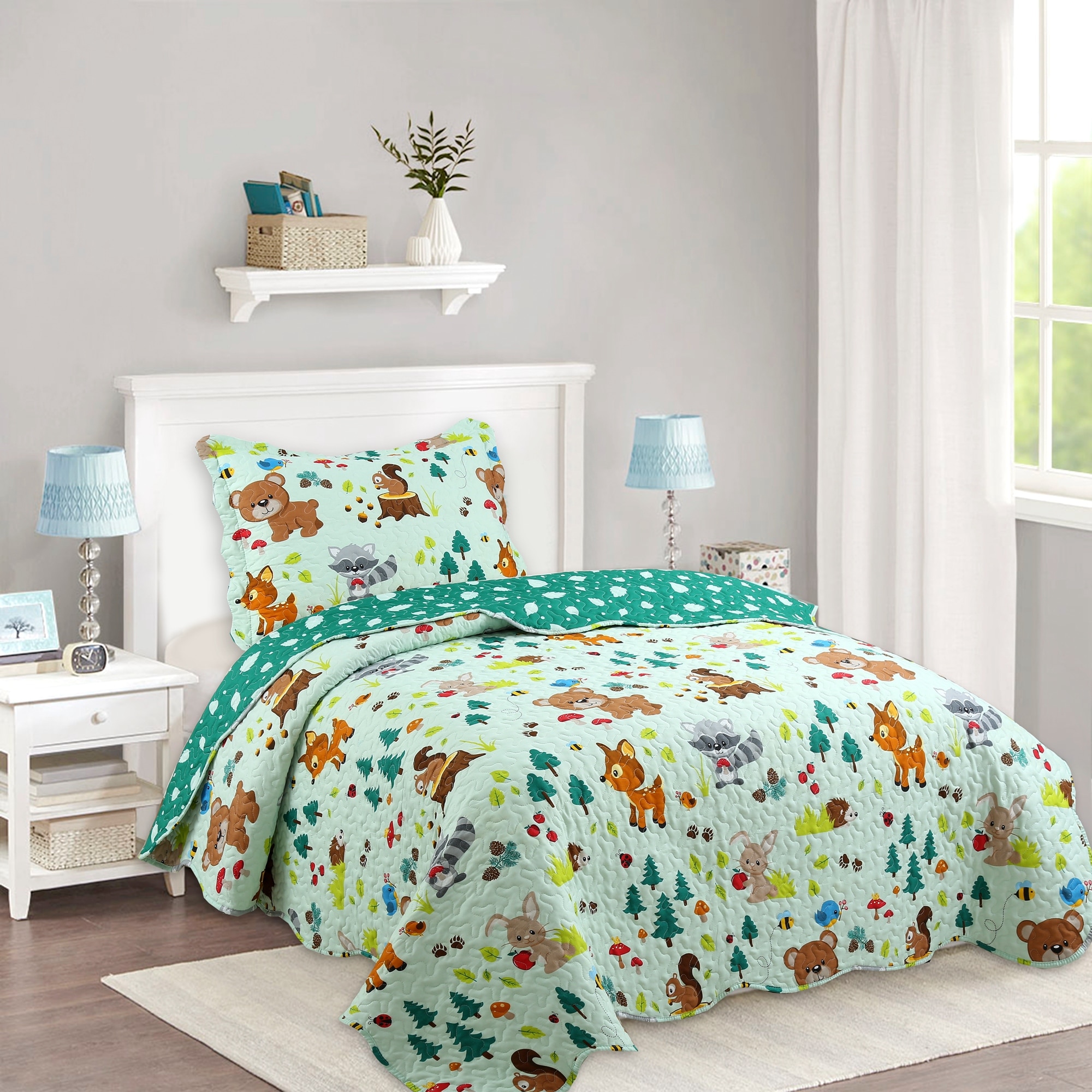 MarCielo Polyester Kids Cartoon Animal Bedspread Quilt Set