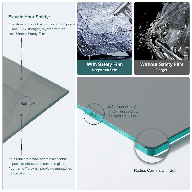 48"W x 76"H Double Sliding Glass Shower Door - 8mm Tempered Glass with 304 Stainless Steel Frame