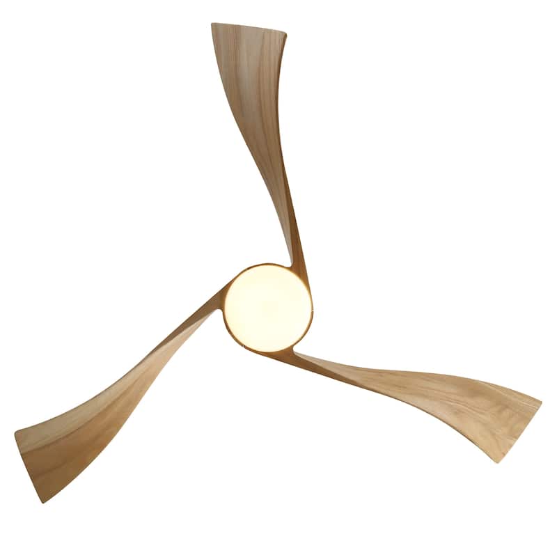 52" Solid Wood Noiseless 3-Blade Ceiling Fans with Dimmable LED Light Optional and Remote, 6-Speed Reversible DC Motor - White with Solid wood Blades/With lights