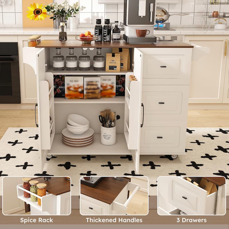 Kitchen Island Cart with Wheels, Drop Leaf & Storage