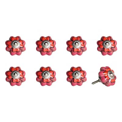 Set of 8 Hand-Painted Ceramic Flower Cabinet Knobs with Screws for Living Room Drawers Furniture - 1.5” x 1.5” x 1.5”
