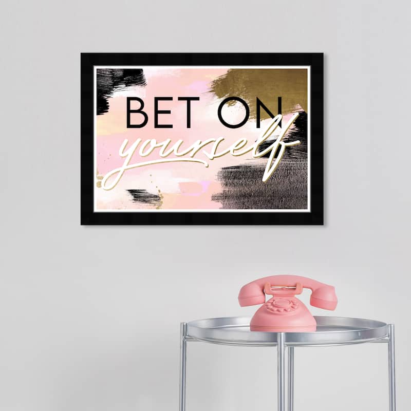 Wynwood Studio Prints Typography and Quotes Bet On Yourself Blush Pink and Light Pink Glam Wall Art Canvas Print - Black