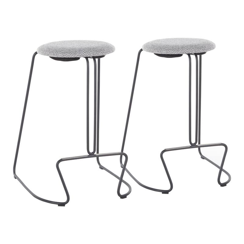 Finn Contemporary Counter Stool in Black Steel and Grey Faux Leather - Set of 2 - 19.5"Lx18"Wx25.75"H - Charcoal Fabric