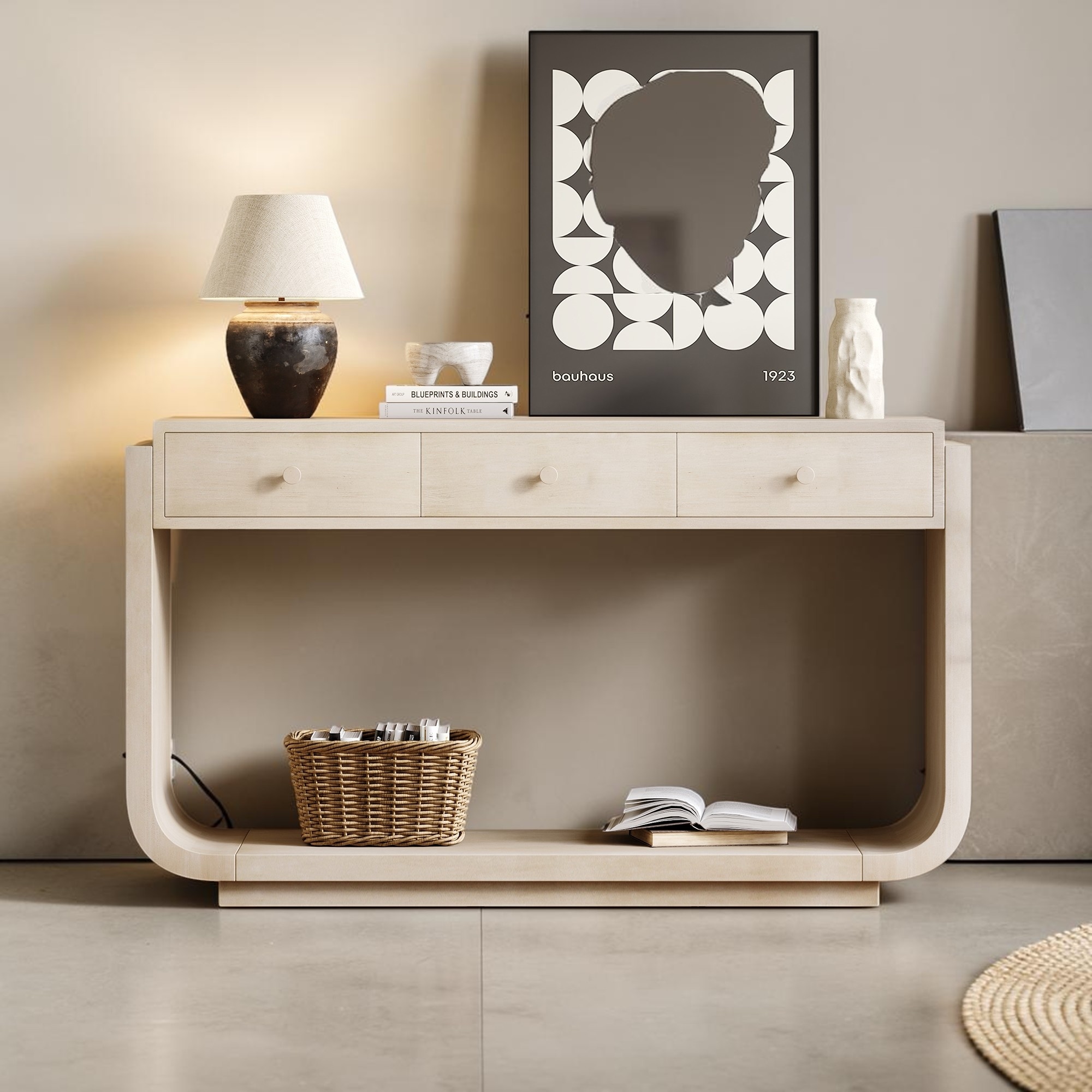 Antique Style Console Table with 3 Drawers and Display Shelf, Curved Leg Entryway Accent Table