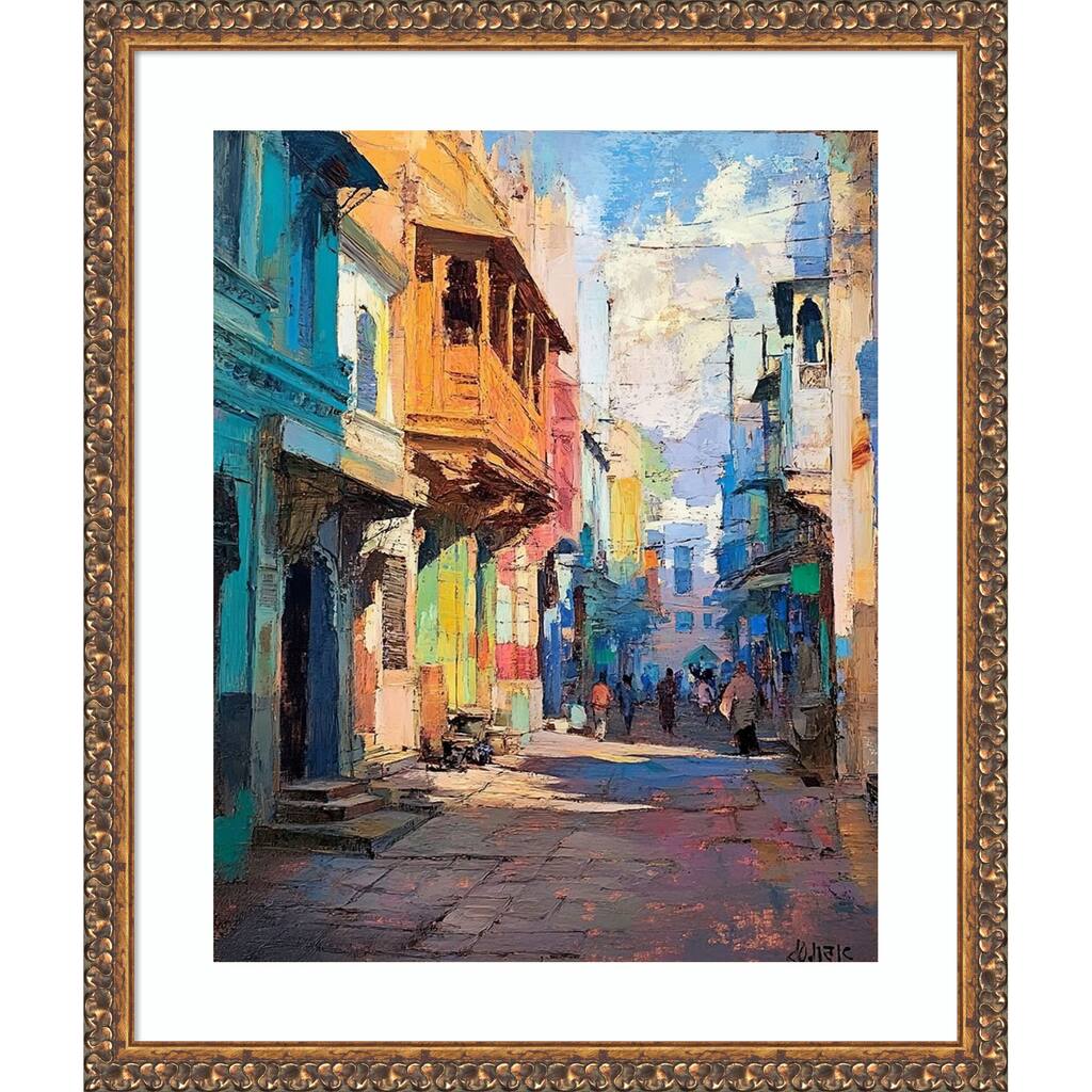 The City Street by Tradelink inhouse artist Wood Framed Wall Art Print - Antique Bronze