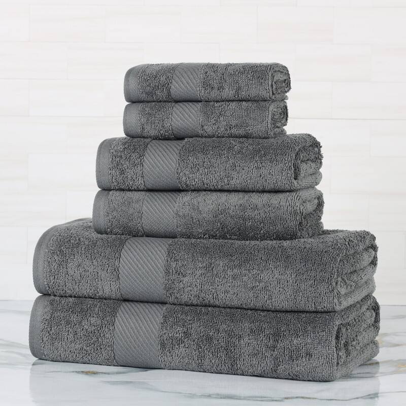Superior Luxury Solid Highly Absorbent Egyptian Cotton 6 Piece Bath, Face, and Hand Towel Set