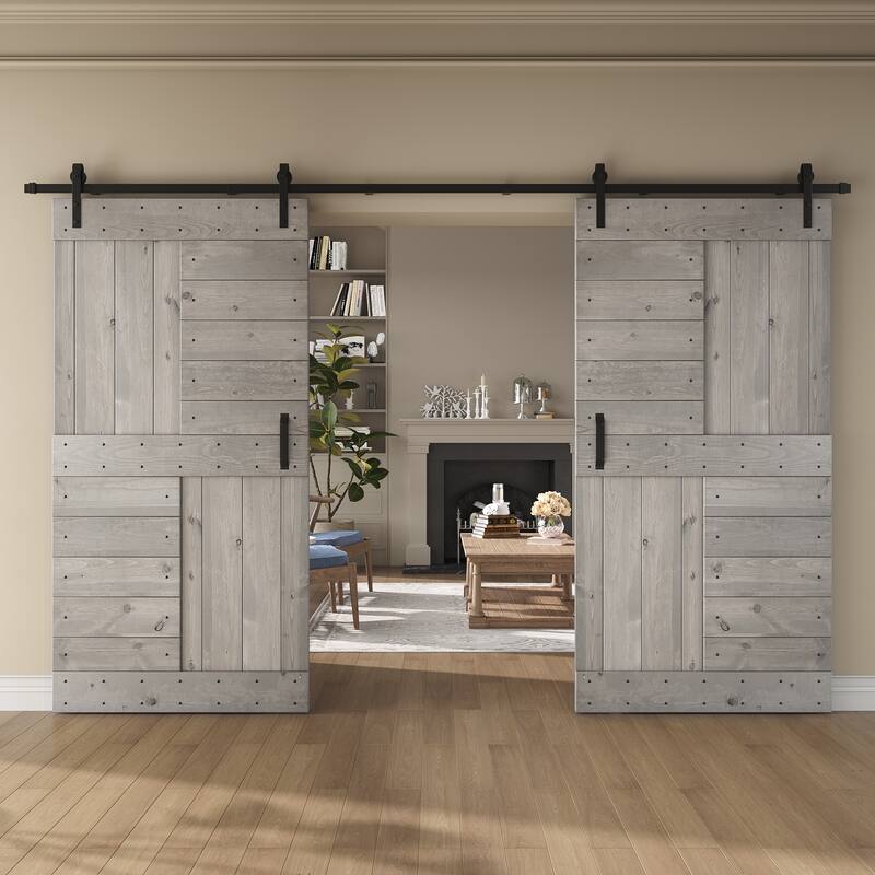 Coast Sequoia 48in/60in/72in/84in x 84in S Series Pine Wood Double Sliding Barn Door With Hardware Kit