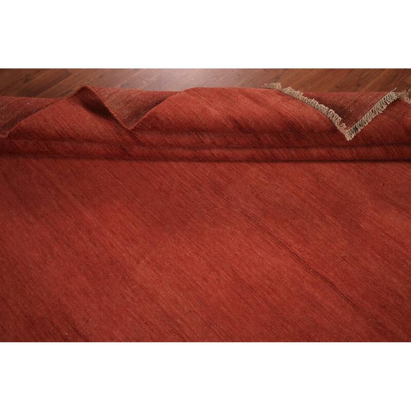 Modern Gabbeh Oriental Area Rug Hand-Knotted Orange Wool Carpet - 7'11" x 9'7"