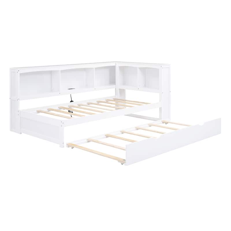 Twin Daybed with 5 Storage Cabinets, USB Ports, and Trundle - Durable Pine Wood Frame
