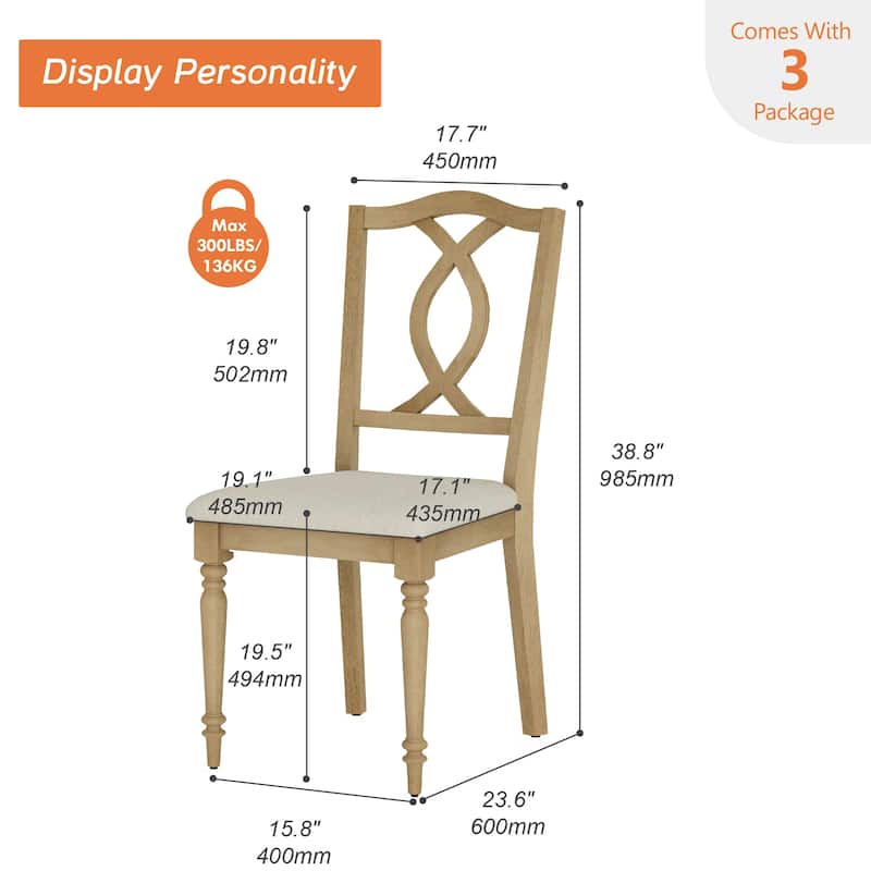 Wood Dining Chair with Cross-Back & Rubber Wood Gourd-Shaped Leg, Oak