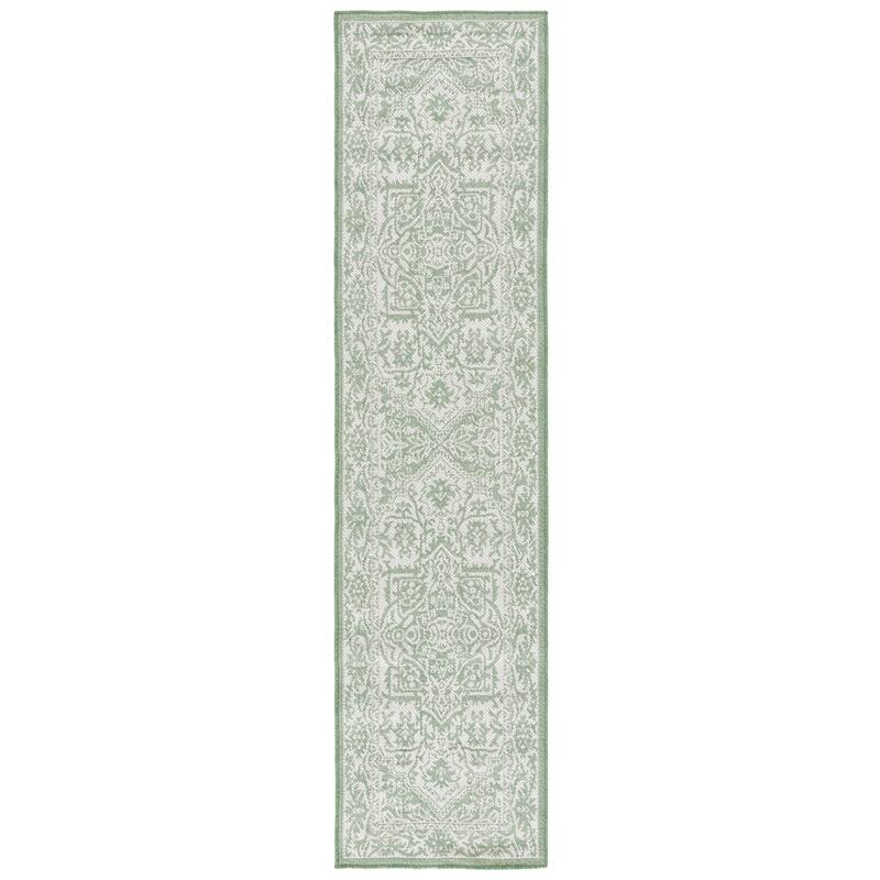 SAFAVIEH Bermuda Bernadien Geometric Indoor/Outdoor Waterproof Rug - 2' x 8' Runner - Green/Ivory