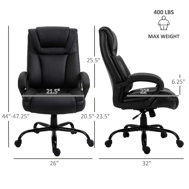 Adjustable Height PU Leather Office Massage Chair with Padded Armrest Rocking and Swivel Base - 26" W x 32" D x 44"-47.25" H
