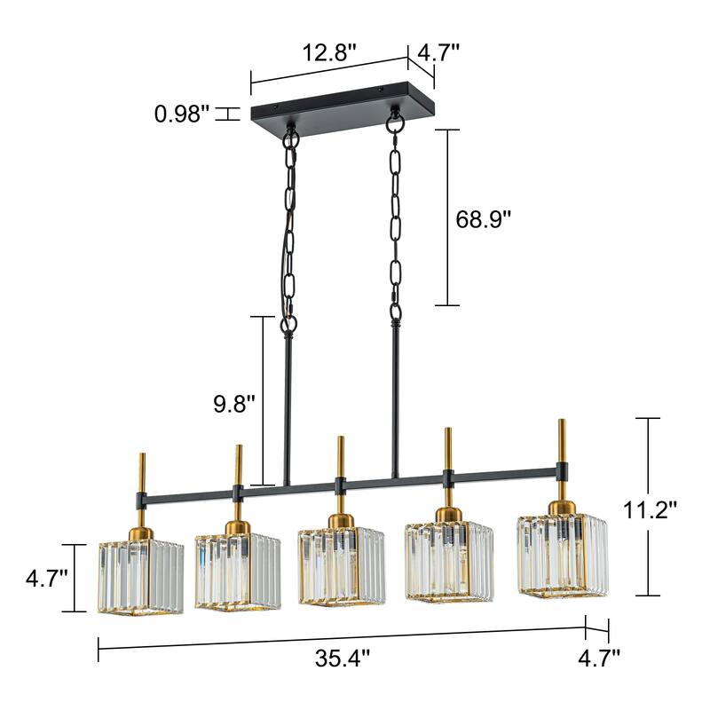 5-Light Modern Linear Crystal Chandelier kitchen island Pendant Lighting for Dining Room