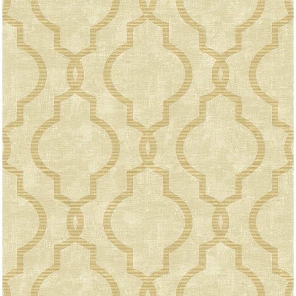 slide 2 of 5, Seabrook Designs Arlie Classical Trellis Unpasted Wallpaper 20.5 in. W x 33 ft. L - Metallic Sand & Tan