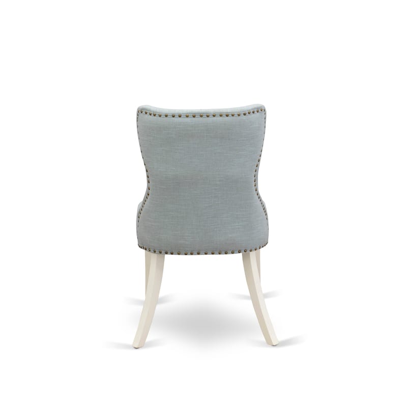 East West Furniture Kitchen Set- an Oval Dining Table and 4 Baby Blue Linen Fabric Parson Chairs, Linen White(Pieces Options)