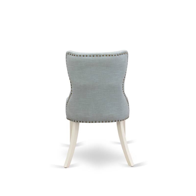 East West Furniture Sion Parson Dining Chairs - Button Tufted Nail head Trim Linen Fabric Chairs, Set of 2, (Finish Options)