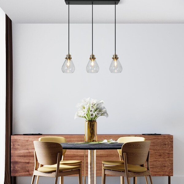 NALIA Black Gold 3 Light Modern Linear Pendant Light Kitchen Island Dining Room Chandelier DIY 22 W x 67.5 H x 5 D