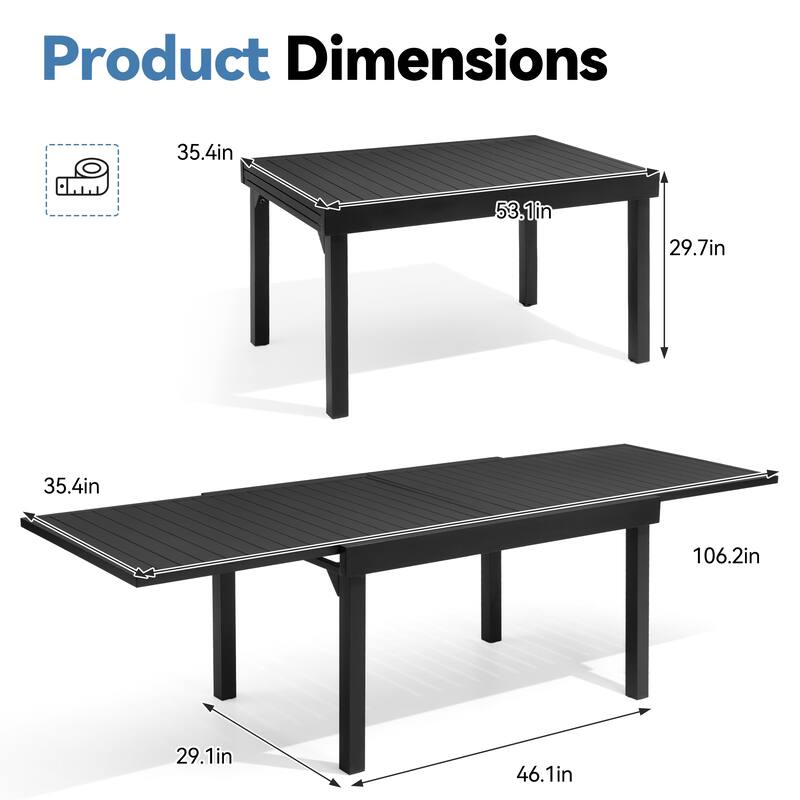 VredHom Aluminum Outdoor Rectangle Extendable Dining Table