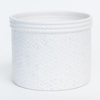 Matte White Wicker Look Planter