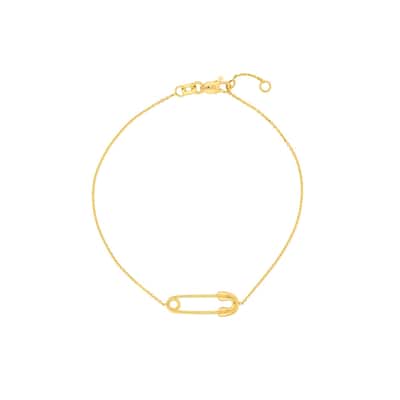 Curata 14k Yellow Gold 7.5" Single Safety Pin Adjustable Layering Bracelet