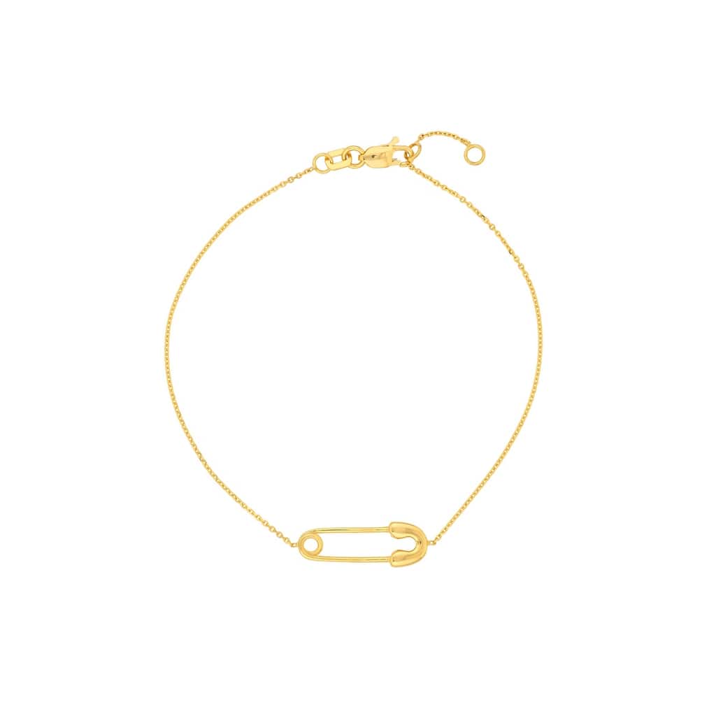 Curata 14k Yellow Gold 7.5" Single Safety Pin Adjustable Layering Bracelet