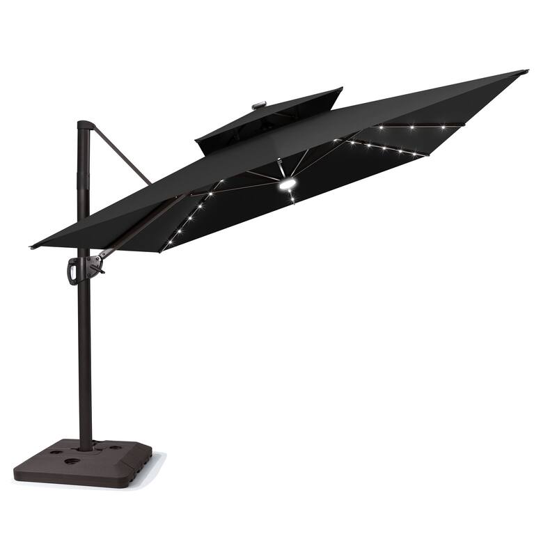 9 x11 FT LED Lighted Patio Cantilever Umbrella Double Top with Weighted Base