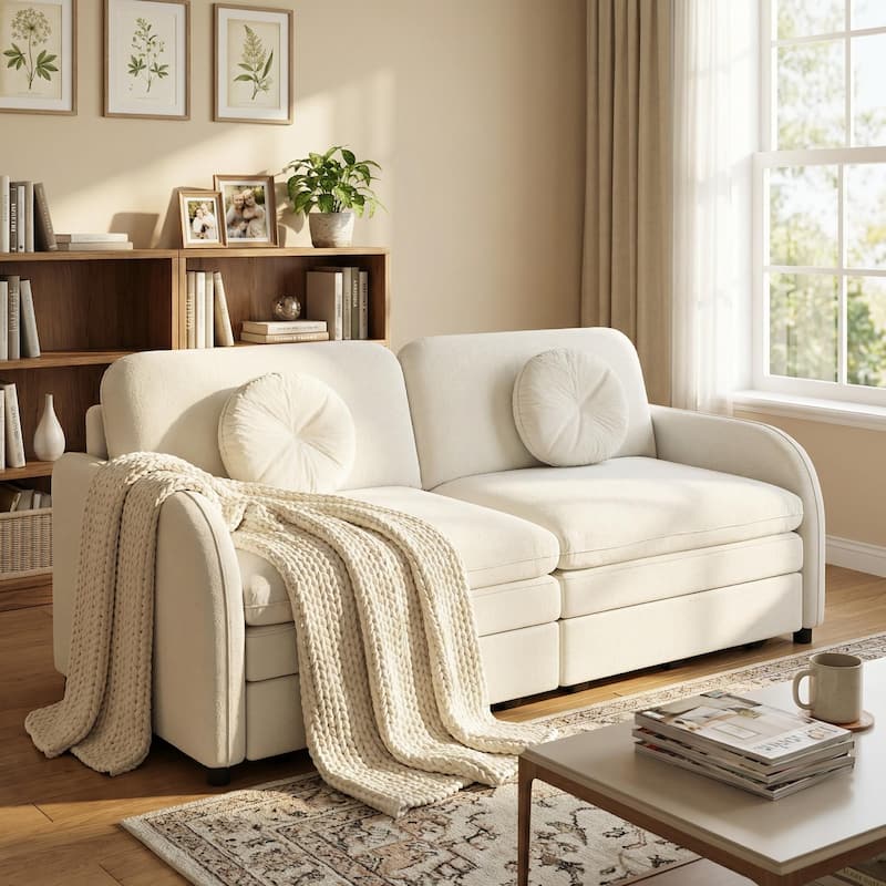 Homy Casa 3-in-1 Convertible Sleeper Sofa Bed, Pull-Out Couch w/ USB, Side Pocket & 4 Pillows, Chenille, 2/3/4-Seat