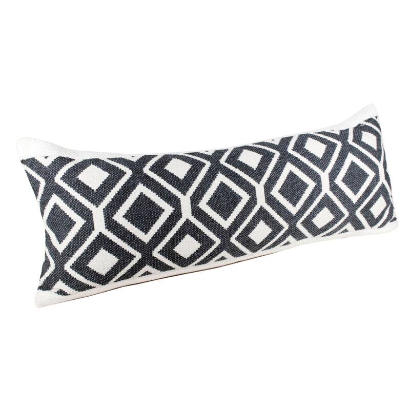 HomeRoots 14" X 36" Deep Navy And White 100% Cotton Geometric Zippered Pillow