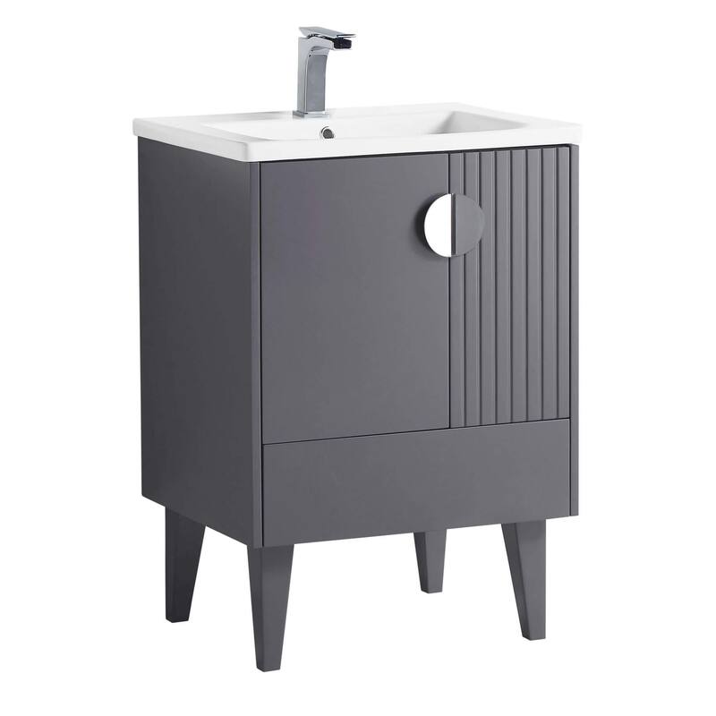 Venezian Single Bathroom Vanity with Sink - 24" - Rock Gray - Polished Chrome Handles