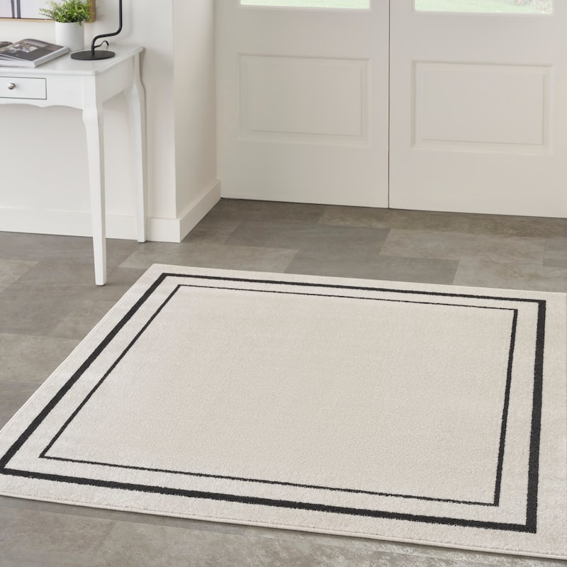 Nourison Essentials Indoor/Outdoor Solid Area Rug - 5' Square - Ivory/Black
