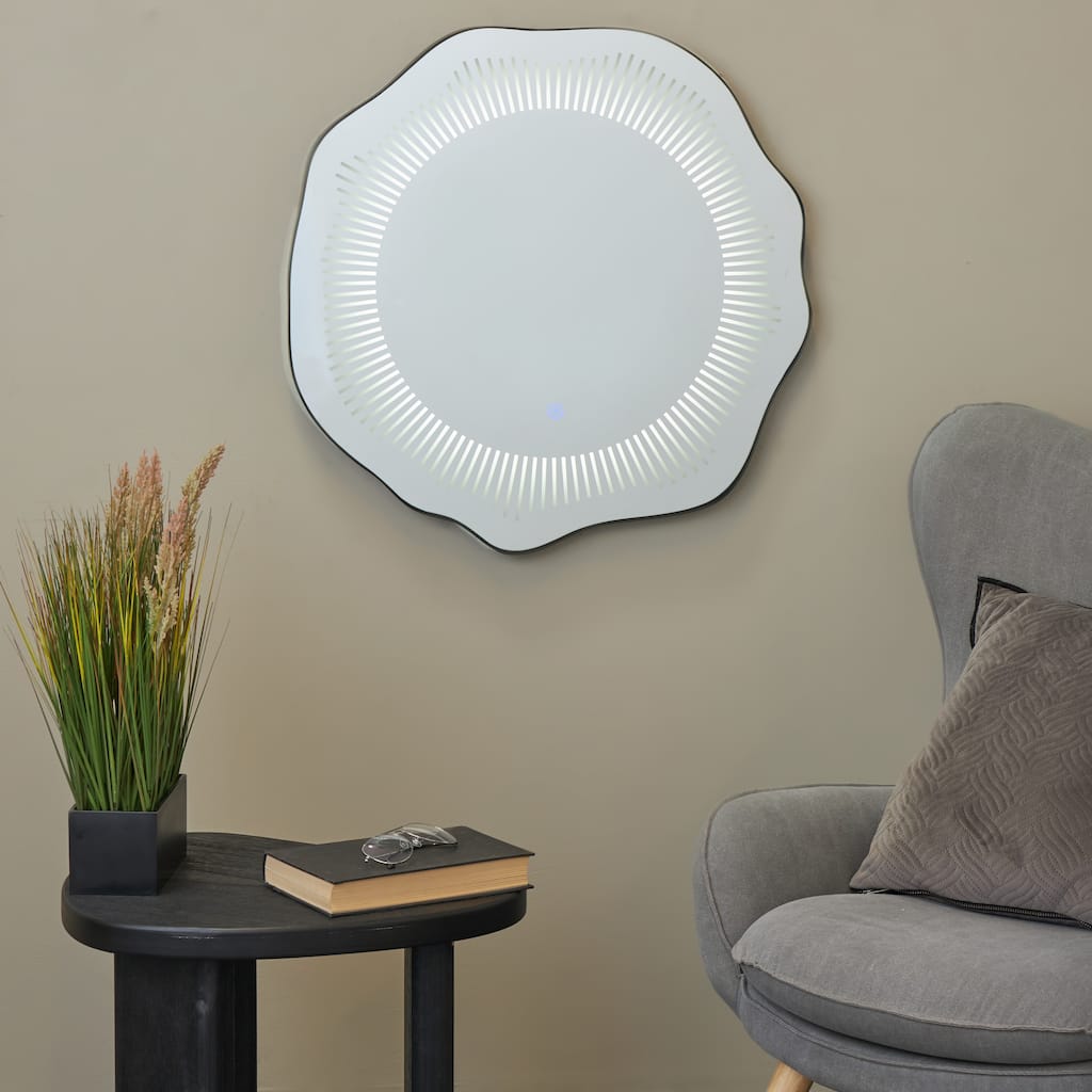 Multi Colored Glass Wavy LED Room Wall Mirror with Radial Pattern - 1"W x 26"L x 25"H