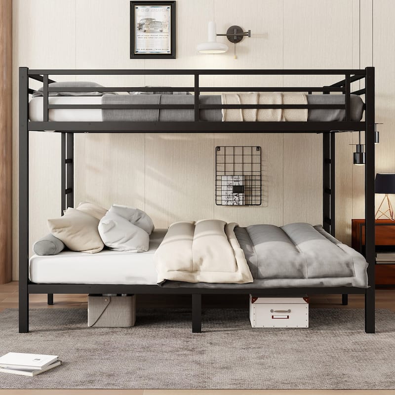 Heavy Duty Metal Queen Over Queen Bunk Bed for Teens and Adults, Space-Saving, Noise-Free