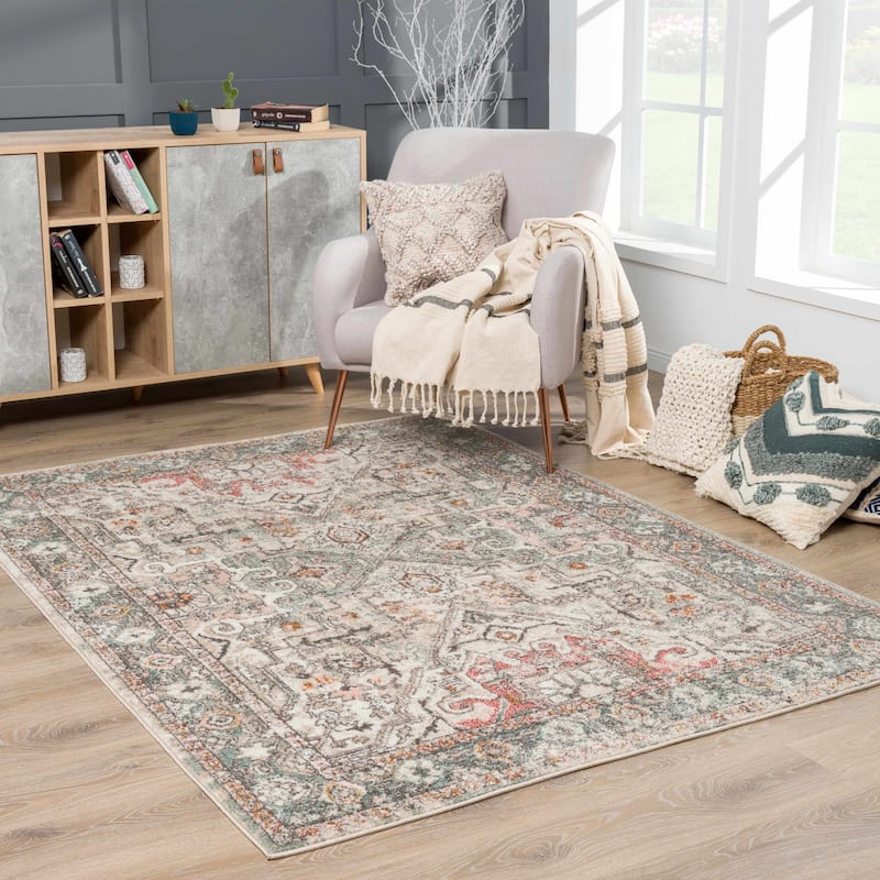 Hauteloom Bolinas Living Room, Bedroom Area Rug - Brick Red, Camel, Charcoal - 5'2" x 7' - 7'10" x 10'3" - Brick Red, Camel, Charcoal / Bolinas