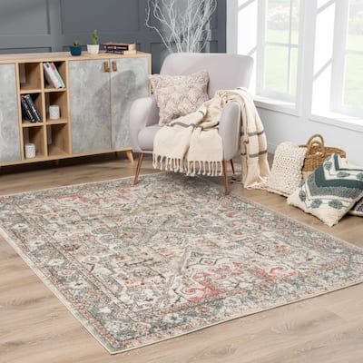 Hauteloom Bolinas Living Room, Bedroom Area Rug - Brick Red, Camel, Charcoal - 5'2" x 7'