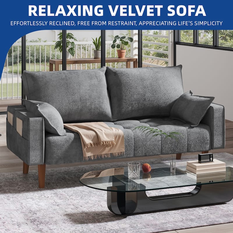 Moasis 56" Velvet Tufted Loveseat Sofa with Button Tufted Seat and Side Storage Pocket