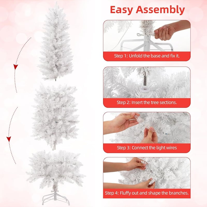 6ft White Pencil Christmas Tree with 250 Warm White & Colored Change Lights