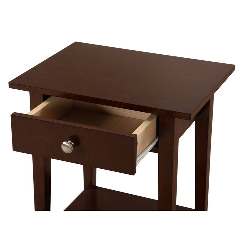 1-Drawer Cappuccino Nightstand with Open Shelf, 28 Inch Ready to Assemble Wood Bedside Table