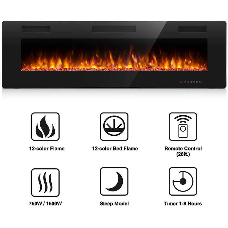 30"-60" Recessed and Wall Mounted Electric Fireplace,750-1500W