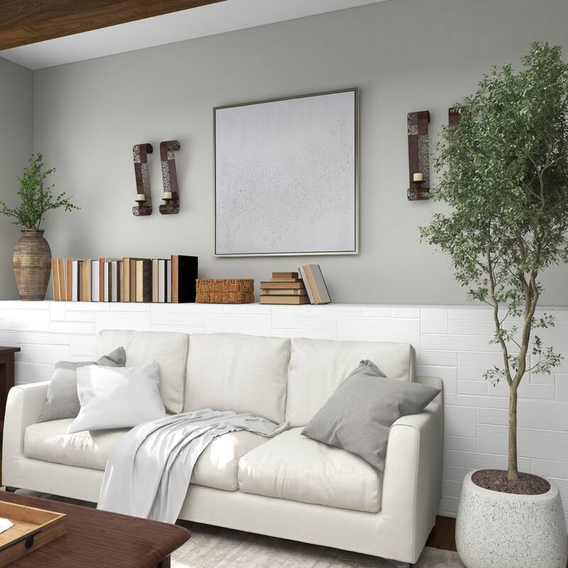 Brown Metal Cutout Leaf Wall Sconce with Scrolled Edges (Set of 2) - S/2 21"H, 4"W