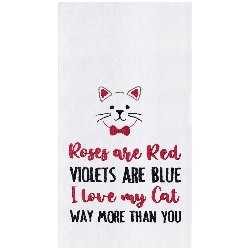 Valentine's Day "I Love My Cat" Whiskers Embroidered Flour Sack Kitchen Dishtowel