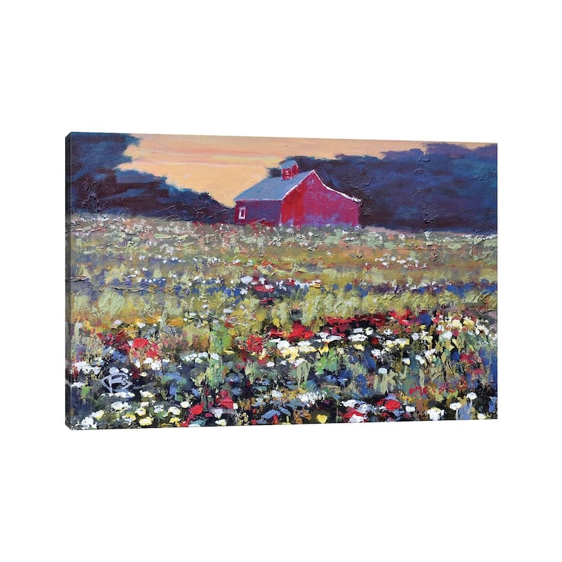 iCanvas "Red Barn And Flowers" by Kip Decker Canvas Print