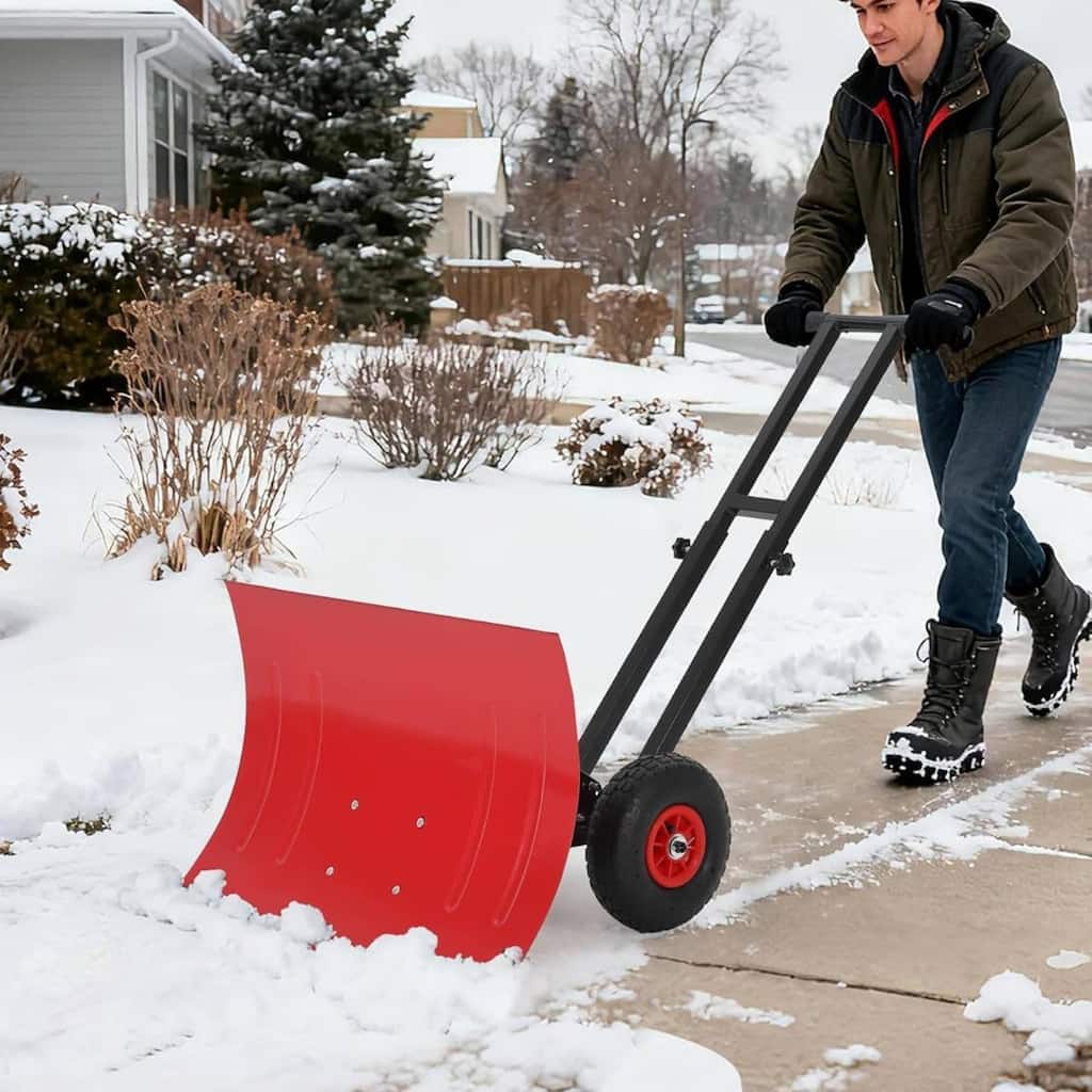 29.13x19.8 in Heavy Duty Rolling Snow Pusher Shovel for Driveway, Doorway, Sidewalk