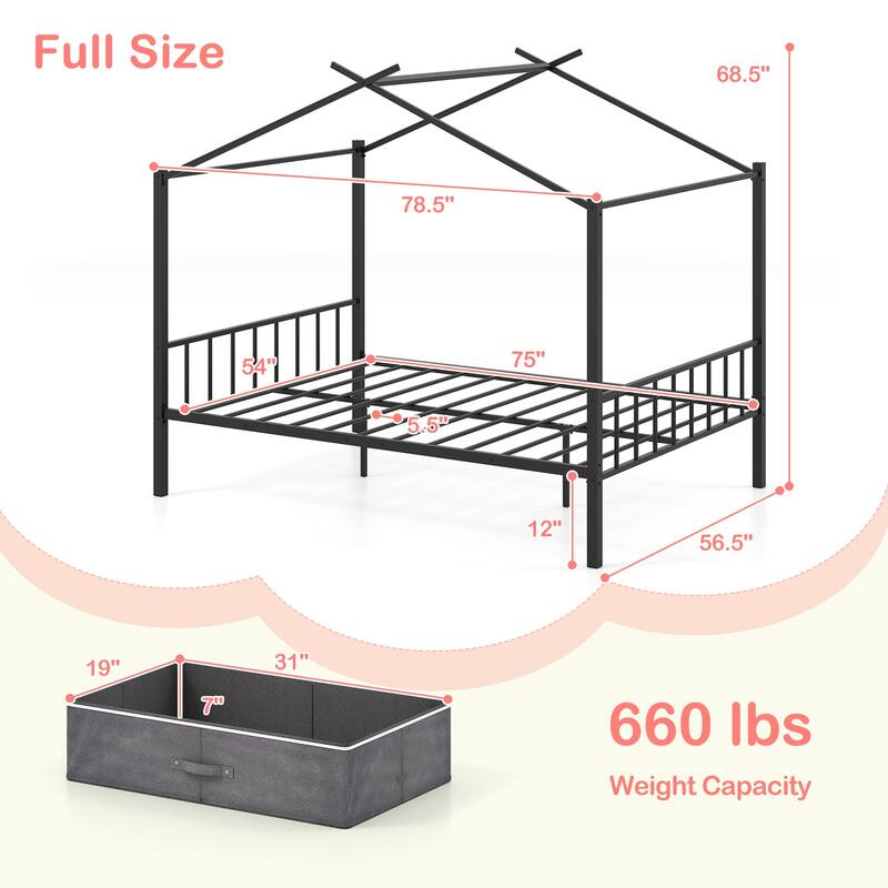 Full Size Metal House Bed Frame with Storage Drawers and Slats Support for Kids and Teens Room