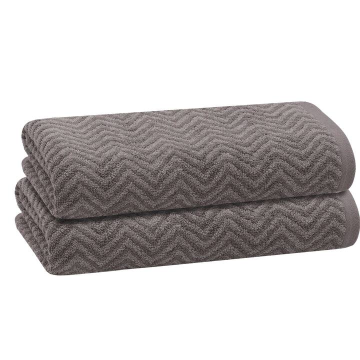 PREMIUS 2 Pack Chevron 100% Cotton Yarn Dyed Bath Sheet Towel, 32x64 Inches - Steeple-Gray