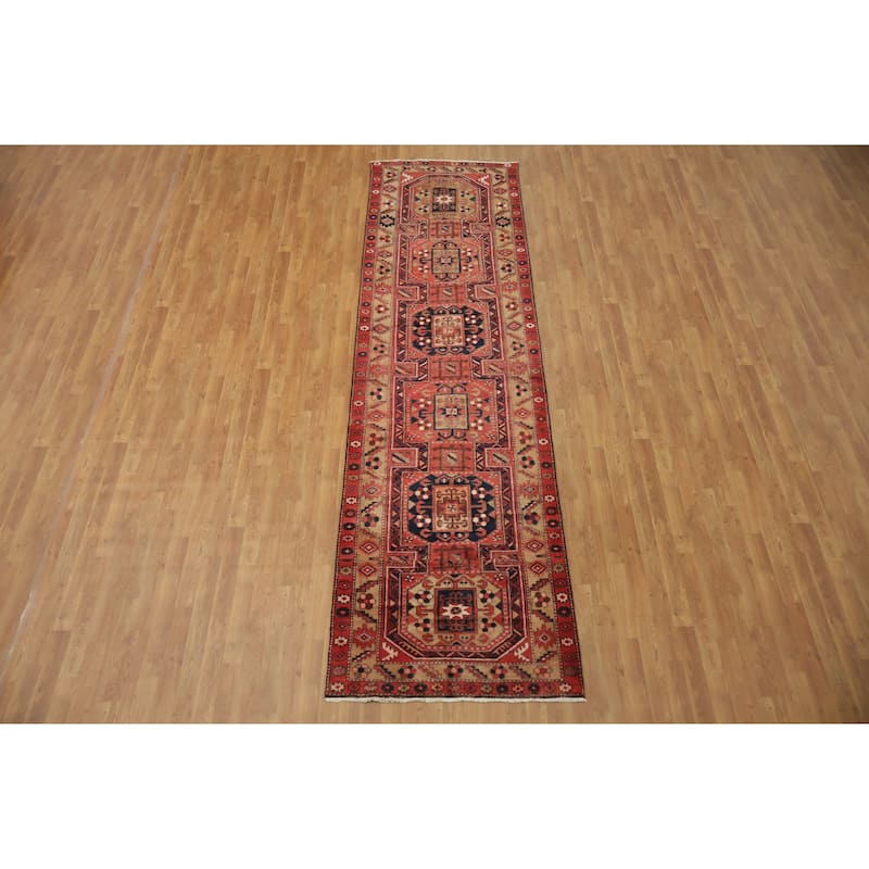 Hand Knotted Oriental 100% Wool Carpet Traditional Tribal Red Hamedan Runner Rug - 12' 5'' X 3' 6''